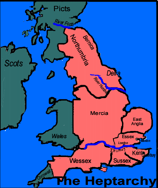 Simple map showing the heptarchy