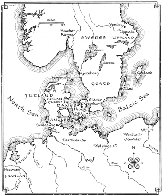 Map showing lands described in Beowulf